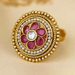 Pink & White Stone Traditional Ring - Rukhmani