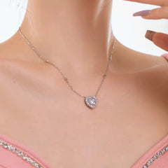 Elegant Charm Cubic Zircon 925 Sterling Silver Fashion Jewelry Gemstone Heart Pendant Chain Necklace for Women Decoration