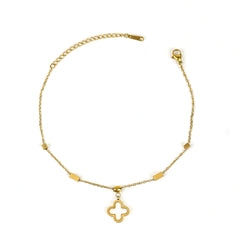 Gold Plated Mother Of Pearl with Charm and Mirror Chain Anklet - Rukhmani