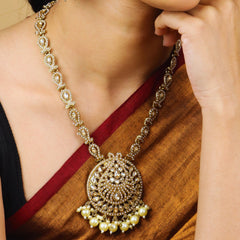 Jaipuri Long Necklace With Pearl Necklace Set with Earrings - Rukhmani