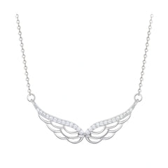 Exquisite Jewelry 925 Sterling Silver CZ Diamond Angel Wing Pendant Necklace for Women