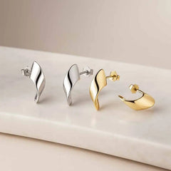 925 Sterling Silver Curved Minimal Earrings | Rhodium & Gold Plated Options