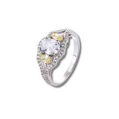 925 Sterling Silver Oval Cut White & Yellow CZ Engagement Ring