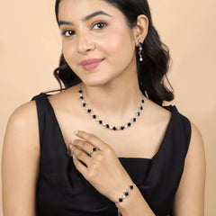 Black Stone Diamond Necklace Set with Ring, Earrings, and Bracelet