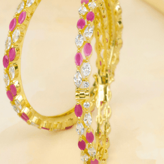 Excellent Design Duet Pink and White Diamond Bangles - Rukhmani