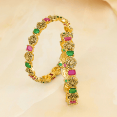 Gold Plated Bangle with Red and Green Stone