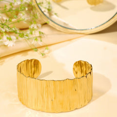 Gold Plated Anti Tarnished Textured Korean Cuff - Rukhmani