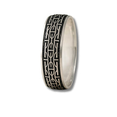 925 Sterling Silver Men’s Ring | Rhodium Plated Geometric Pattern Band