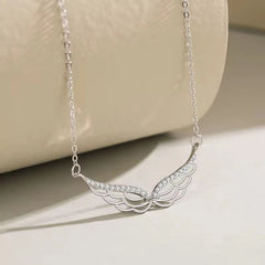 Exquisite Jewelry 925 Sterling Silver CZ Diamond Angel Wing Pendant Necklace for Women