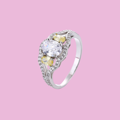 925 Sterling Silver Oval Cut White & Yellow CZ Engagement Ring
