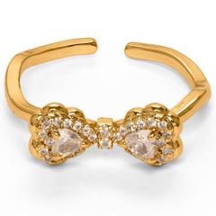 Unique Bow Shape Aron Diamond Adjustable Gold Plated Rings