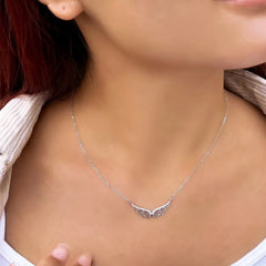 Exquisite Jewelry 925 Sterling Silver CZ Diamond Angel Wing Pendant Necklace for Women