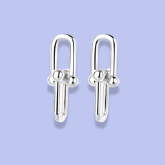 925 Sterling Silver Link Stud Earrings | Rhodium Plated Minimal Design
