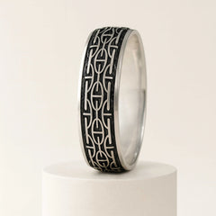 925 Sterling Silver Men’s Ring | Rhodium Plated Geometric Pattern Band