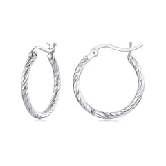 925 Sterling Silver Twisted Hoop Earrings (Stone-Free Design)
