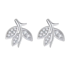 925 Sterling Silver Leaf Round Stone Earrings