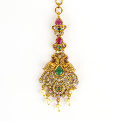 Peacock Green Stone Gold Plated Mangtika