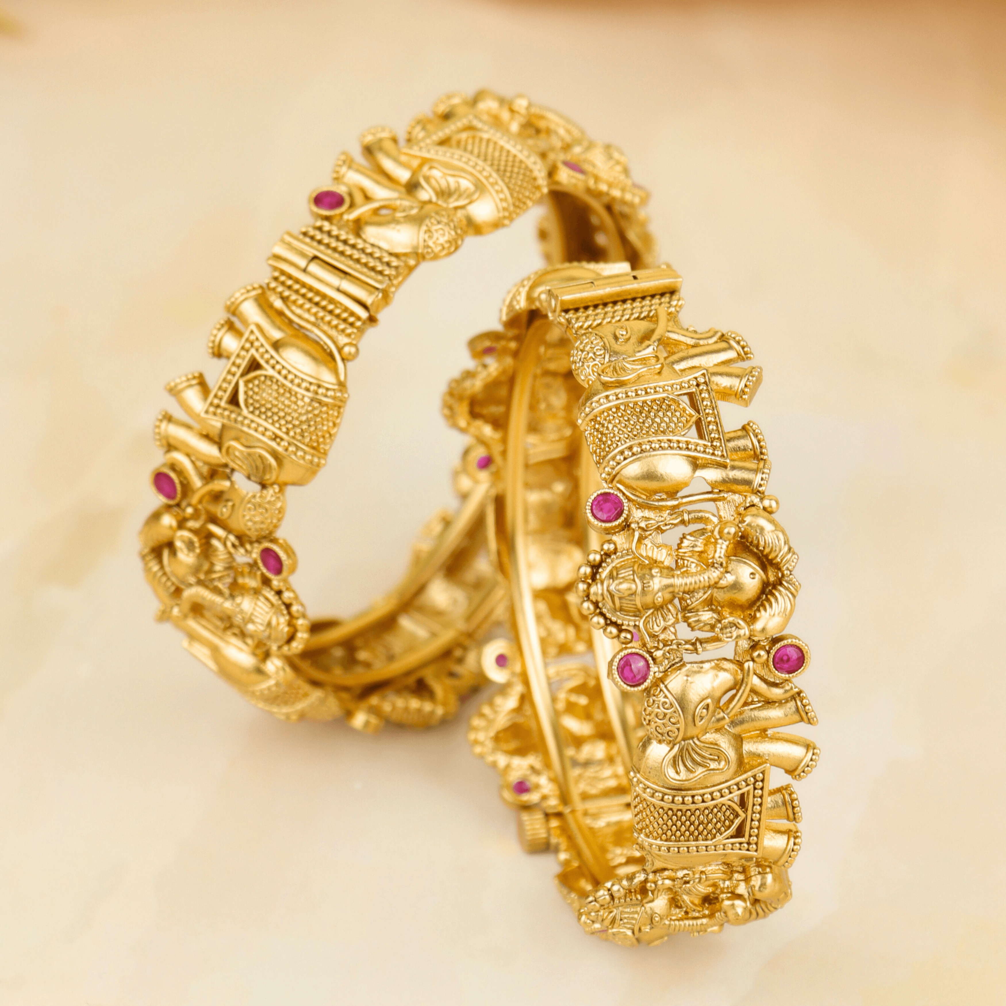 Fancy Design Gaj Laxmi Gold Plated Bangles - Rukhmani