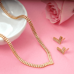 Valentine's Special Fancy Design Gold Plated Lightweight Diamond Necklace with Earrings - Rukhmani