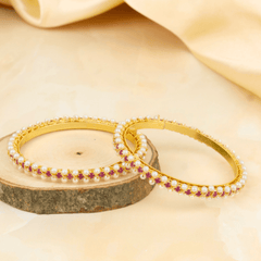 Beautiful Design Gold Plated Gulabi Moti Maharashtrian Bangles - Rukhmani