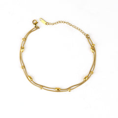 Gold Plated Double Layered Rope Chain Anklet with Bids - Rukhmani