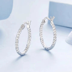 925 Sterling Silver Twisted Hoop Earrings (Stone-Free Design)
