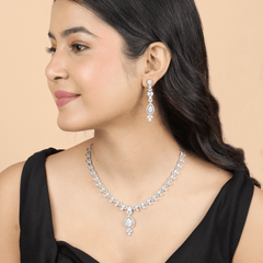 Diamond Petal Necklace with Earrings