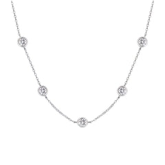 Fashion Bezel Setting Round Cubic Zircon Gemstone 925 Sterling Silver Chain Choker Necklace for Women Daily Jewellery
