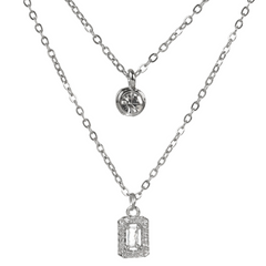 Trendy Silver Plated Double Layer Unique Design Diamond Pendant Necklace