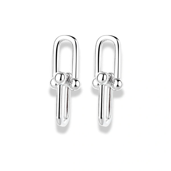 925 Sterling Silver Link Stud Earrings | Rhodium Plated Minimal Design