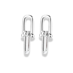 925 Sterling Silver Link Stud Earrings | Rhodium Plated Minimal Design
