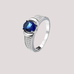 Elegant Sapphire Blue Round Cut 925 Sterling Silver Ring