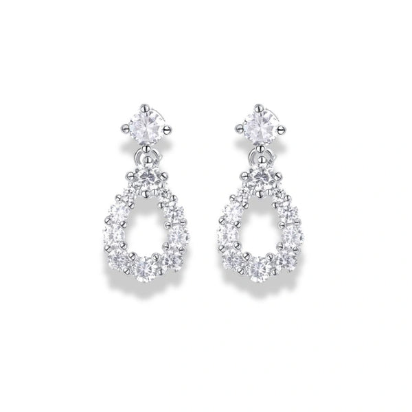 925 Sterling Silver Teardrop Dangle Earrings | Rhodium Plated with Cubic Zirconia