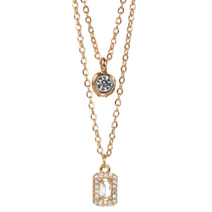 Trendy Gold Plated Double Layer Unique Design Diamond Pendant Necklace