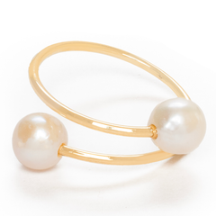 Unique Spiral Shape Double Pearl Adjustable Gold Plated Rings