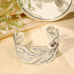 Anti Tarnished Silver Plated Leaf Korean Cuff Bracelet - Rukhmani