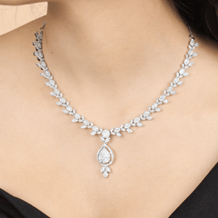 Diamond Petal Necklace with Earrings