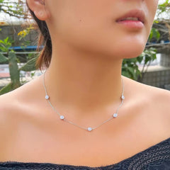 Fashion Bezel Setting Round Cubic Zircon Gemstone 925 Sterling Silver Chain Choker Necklace for Women Daily Jewellery
