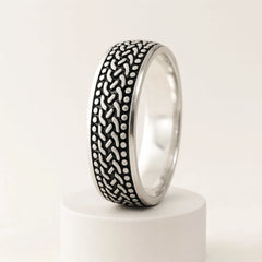 925 Sterling Silver Men’s Ring | Rhodium Plated Braided Pattern Band