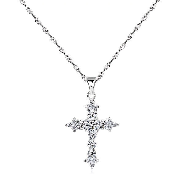 925 Sterling Silver Cross Pendant Necklace with Zircon Accents