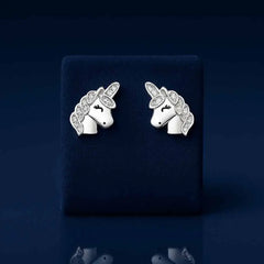 925 Sterling Silver Unicorn Stud Earrings |  Rhodium Plated with Cubic Zirconia
