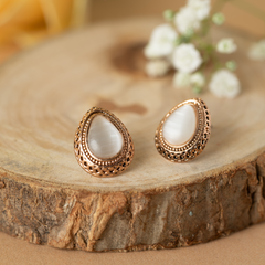 Gold Plated Pearl Teardrop Stud Earrings