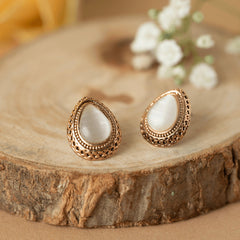 Gold Plated Pearl Teardrop Stud Earrings - Rukhmani