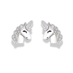 925 Sterling Silver Unicorn Stud Earrings |  Rhodium Plated with Cubic Zirconia