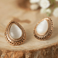Gold Plated Pearl Teardrop Stud Earrings - Rukhmani