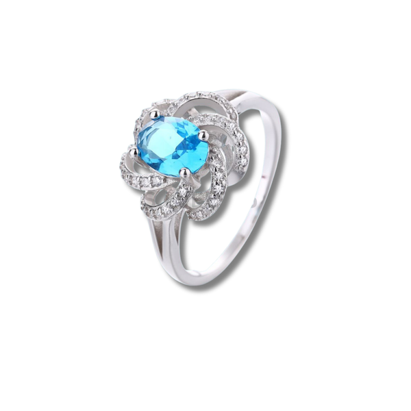 Blue Topaz Flower Petal 925 Sterling Silver Ring