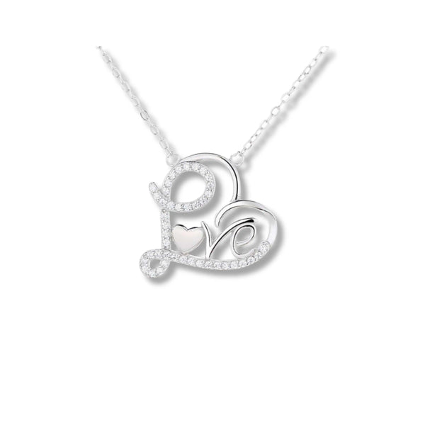 925 Sterling Silver ‘Love’ Script Heart Pendant Necklace