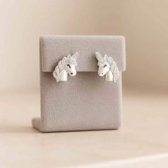 925 Sterling Silver Unicorn Stud Earrings |  Rhodium Plated with Cubic Zirconia