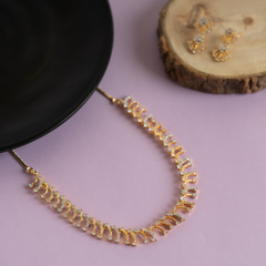 Set of gold plated sparkling diamond necklace and earring