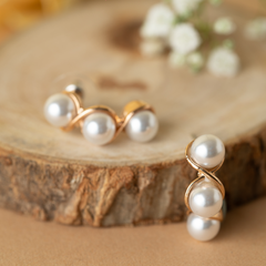 Gold Plated Three Pearl Hoop Earrings